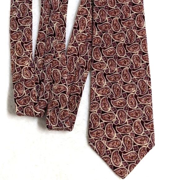 Men's Vintage 100% Italian Silk Tie  Burgundy Paisley Motif - Picture 7 of 13